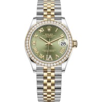 Rolex Datejust 31 Stainless Steel and Yellow Gold Olive Green Pave Roman Dial Diamond Bezel Women's Replica Watch M278383RBR-0016