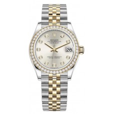 Rolex Datejust 31 Stainless Steel and Yellow Gold Silver Diamond Dial Diamond Bezel Women's Replica Watch M278383RBR-0020