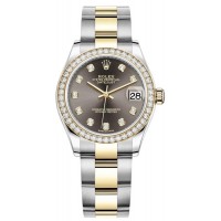 Rolex Datejust 31 Stainless Steel and Yellow Gold Dark Grey Diamond Dial Diamond Bezel Women's Replica Watch M278383RBR-0021