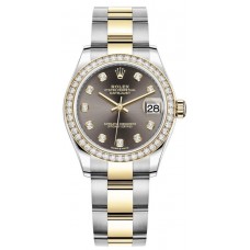 Rolex Datejust 31 Stainless Steel and Yellow Gold Dark Grey Diamond Dial Diamond Bezel Women's Replica Watch M278383RBR-0021