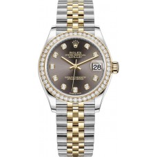 Rolex Datejust 31 Stainless Steel and Yellow Gold Dark Grey Diamond Dial Diamond Bezel Women's Replica Watch M278383RBR-0022