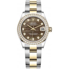 Rolex Datejust 31 Stainless Steel and Yellow Gold Black Mother of Pearl Diamond Dial Diamond Bezel Women's Replica Watch M278383RBR-0023