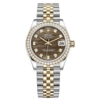 Rolex Datejust 31 Stainless Steel and Yellow Gold Black Mother of Pearl Diamond Dial Diamond Bezel Women's Replica Watch M278383RBR-0024