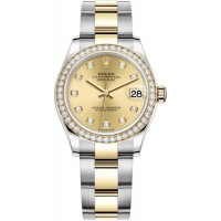 Rolex Datejust 31 Stainless Steel and Yellow Gold Champagne Diamond Dial Diamond Bezel Women's Replica Watch M278383RBR-0025