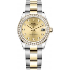 Rolex Datejust 31 Stainless Steel and Yellow Gold Champagne Diamond Dial Diamond Bezel Women's Replica Watch M278383RBR-0025