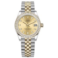 Rolex Datejust 31 Stainless Steel and Yellow Gold Champagne Diamond Dial Diamond Bezel Women's Replica Watch M278383RBR-0026