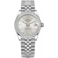 Rolex Datejust 31 Stainless Steel and White Gold Silver Dial Domed Diamond Bezel Women's Replica Watch M278384RBR-0016