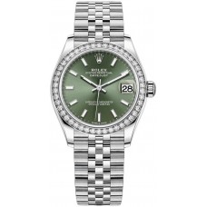 Rolex Datejust 31 White Gold Mint Green Dial Diamond Bezel Women's Replica Watch M278384RBR-0022