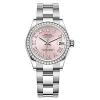 Rolex Datejust 31 Stainless Steel and White Gold Pink Roman Dial Diamond Bezel Women's Replica Watch M278384RBR-0023