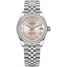 Rolex Datejust 31 Stainless Steel and White Gold Pink Roman Dial Diamond Bezel Women's Replica Watch M278384RBR-0024