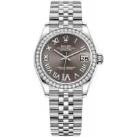 Rolex Datejust 31 Stainless Steel and White Gold Dark Grey Roman Dial Diamond Bezel Women's Replica Watch M278384RBR-0026