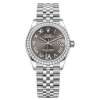 Rolex Datejust 31 Stainless Steel and White Gold Dark Grey Pave Roman Dial Diamond Bezel Women's Replica Watch M278384RBR-0032