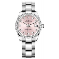 Rolex Datejust 31 Stainless Steel and White Gold Pink Diamond Dial Diamond Bezel Women's Replica Watch M278384RBR-0035