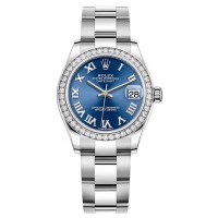 Rolex Datejust 31 Stainless Steel and White Gold Blue Roman Dial Diamond Bezel Women's Replica Watch M278384RBR-0038