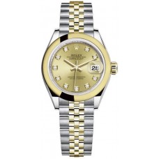 Rolex Lady-Datejust 28 Stainless Steel and Yellow Gold Champagne Diamond Dial Women's Replica Watch M279163-0011