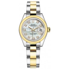 Rolex Lady-Datejust 28 Stainless Steel and Yellow Gold Mother of Pearl Diamond Dial Women's Replica Watch M279163-0014