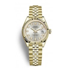 Rolex Lady-Datejust 28 Silver Diamond Dial Yellow Gold Women's Replica Watch M279178-0016