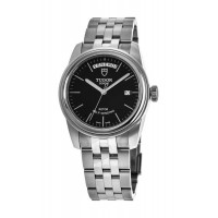 Tudor Glamour Date&amp;Day Black Diamond-Set Dial Black Leather Unisex Replica Watch M56000-0049