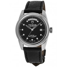 Tudor Glamour Date&amp;Day Black Diamond-Set Dial Black Leather Unisex Replica Watch M56000-0083