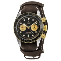 Tudor Black Bay S&amp;G Black Chronograph Dial Brown Leather Strap Men's Replica Watch M79363N-0002