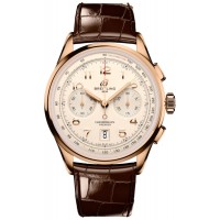 Breitling Premier B01 Chronograph 42 Cream Dial 18k Rose Gold Leather Strap Men's Replica Watch RB0145371G1P1