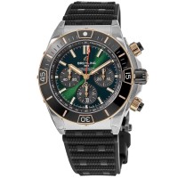 Breitling Super Chronomat B01 44 Rose Gold &amp; Steel Green Dial Rubber Strap Men's Replica Watch UB0136251L1S1