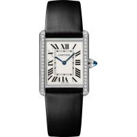 Cartier Tank Must Large Silver Dial Diamond Leather Strap Women's Replica Watch W4TA0017