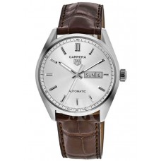 Tag Heuer Carrera Calibre 5 Day-Date Silver Dial Leather Strap Men's Replica Watch WBN2011.FC6484