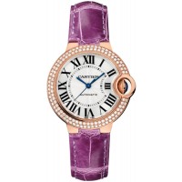 Cartier Ballon Bleu de Cartier Silver Dial 18kt Rose Gold Diamond Leather Strap Women's Replica Watch WJBB0051