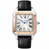 Replica Cartier Santos Dumont XL Steel & 18ct Rose Gold Silver Dial W2SA0017