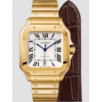 Replica Cartier Santos de Cartier 35.1mm Yellow Gold Dial Silver WGSA0030