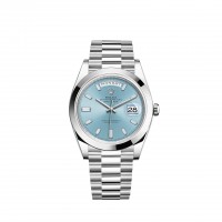 Rolex Day-Date 40 Platinum ice blue diamond-set dial Smooth bezel m228206-0002 replica